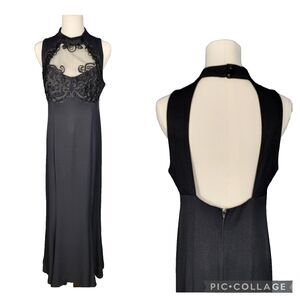 Vintage Dress 12 Med VTG 80s Trumpet Maxi Black Tie Prom Event